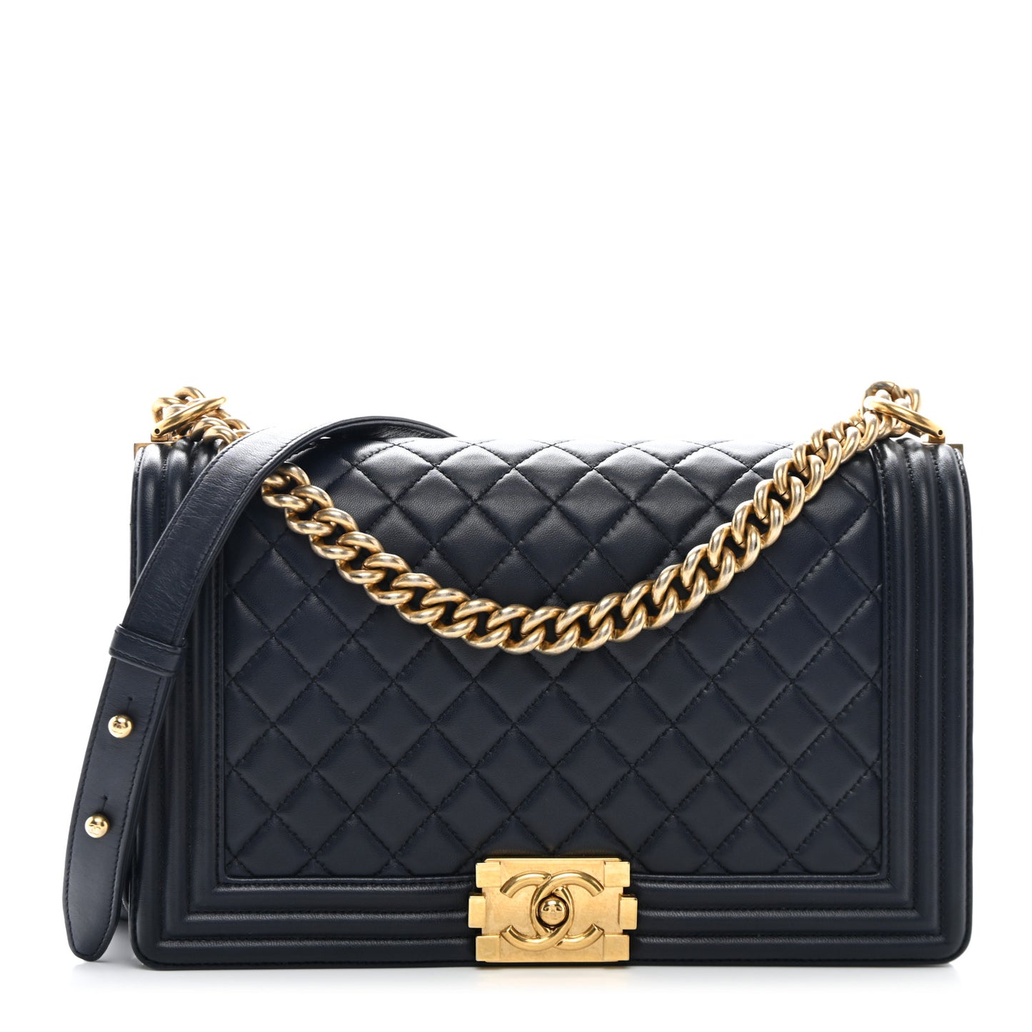 Lambskin Quilted New Medium Boy Flap Dark Navy Blue
