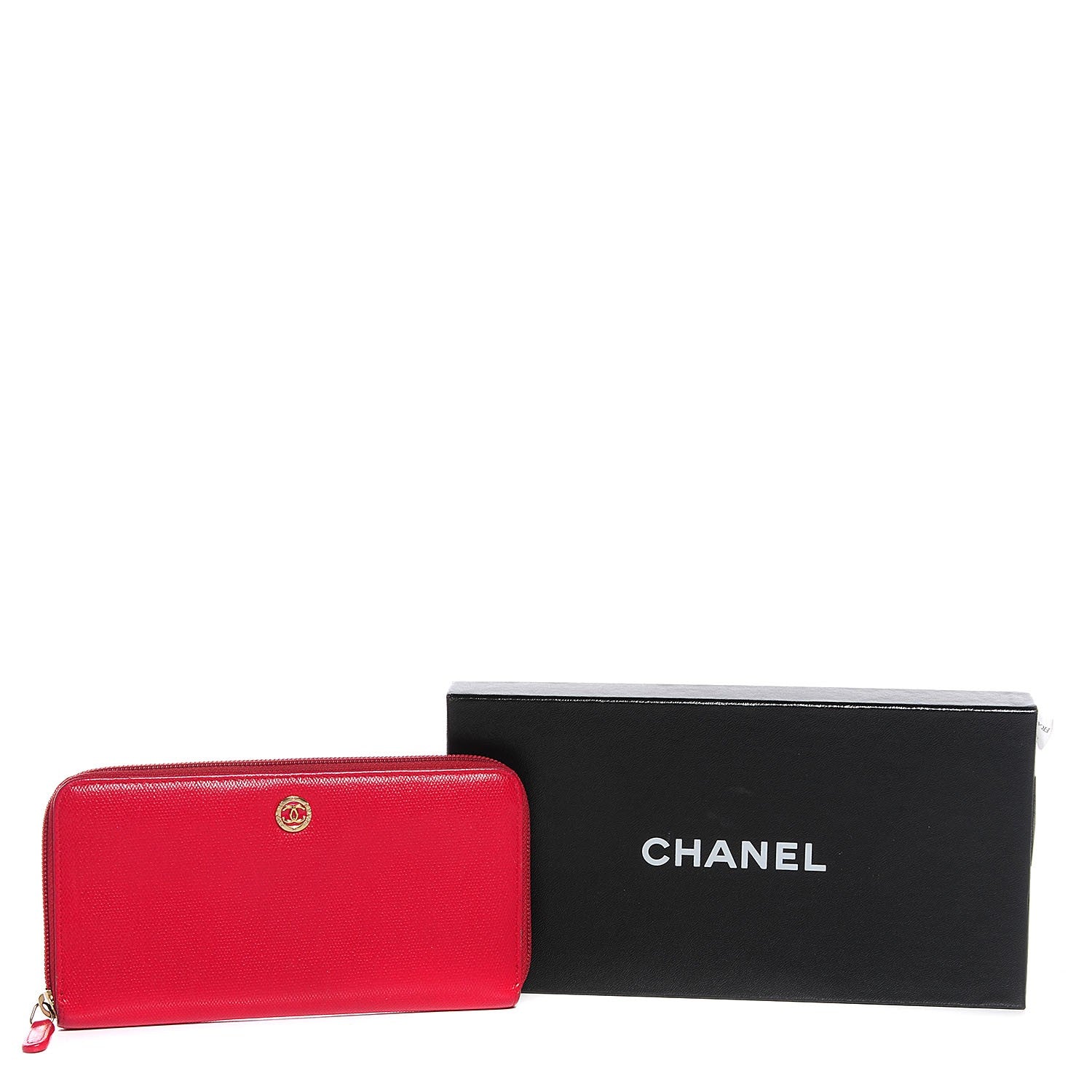 Chanel Textured Calfskin Zip Around Wallet Red 9 of 9