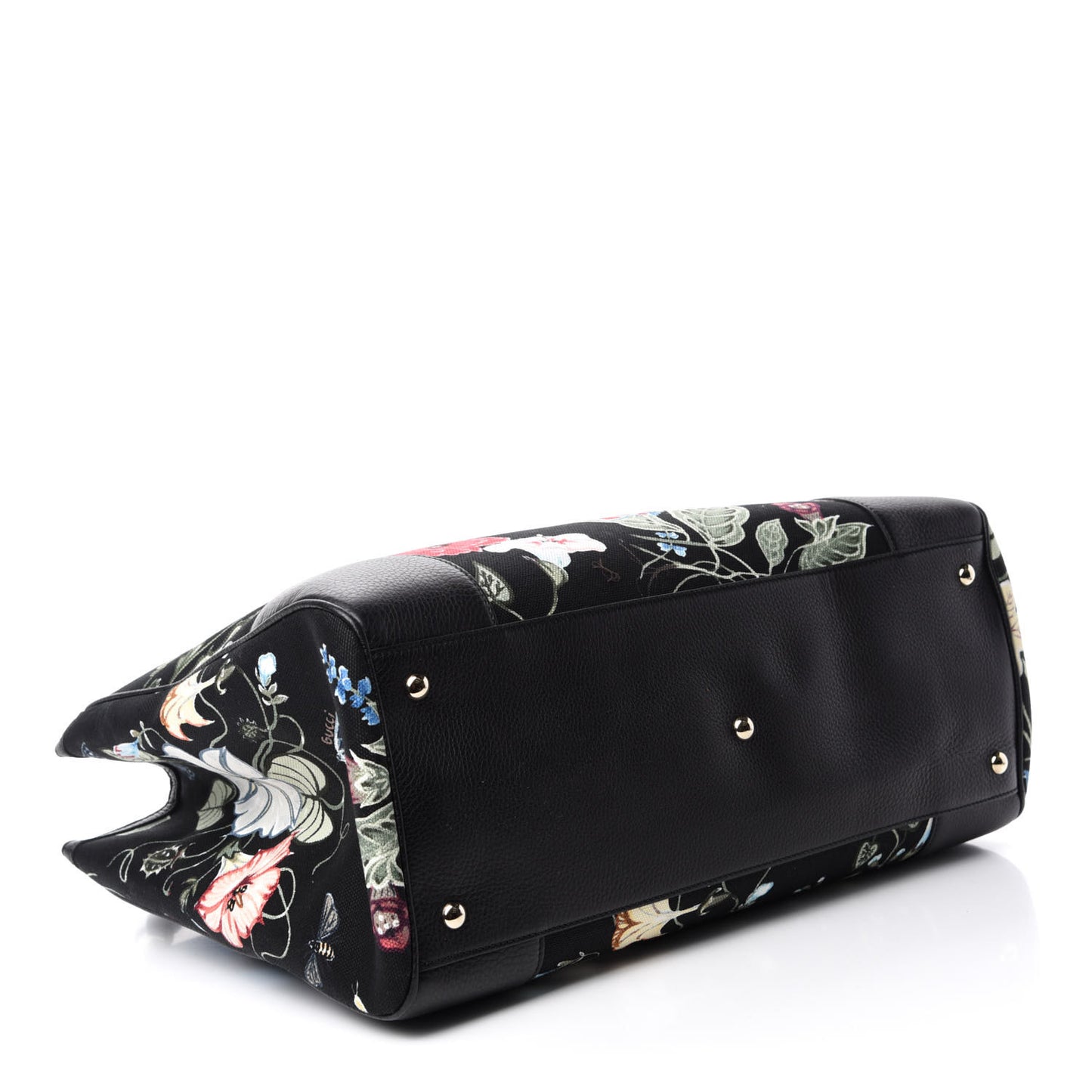 Canvas Cellarius Calfskin Flora Knight Large Bamboo Shopper Tote Black