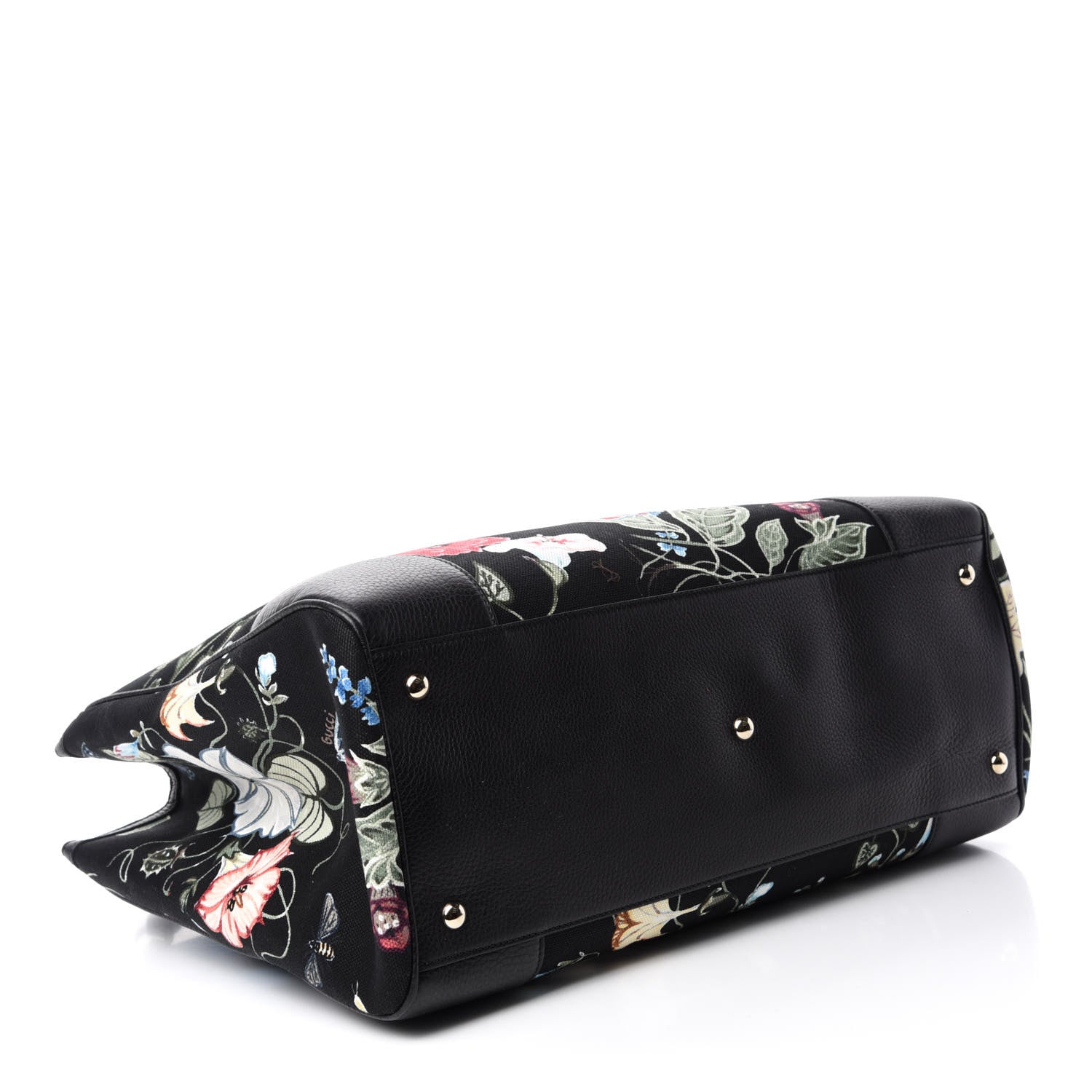 Gucci Canvas Cellarius Calfskin Flora Knight Large Bamboo Shopper Tote Black 4 of 10