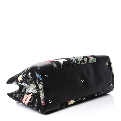 Gucci Canvas Cellarius Calfskin Flora Knight Large Bamboo Shopper Tote Black 4 of 10