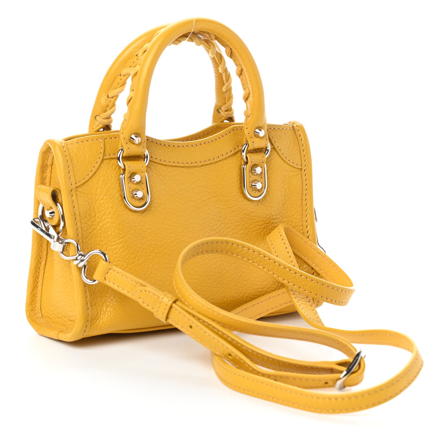Balenciaga Chevre Silver Metallic Edge Hardware Nano City Jaune Epi 3 of 8