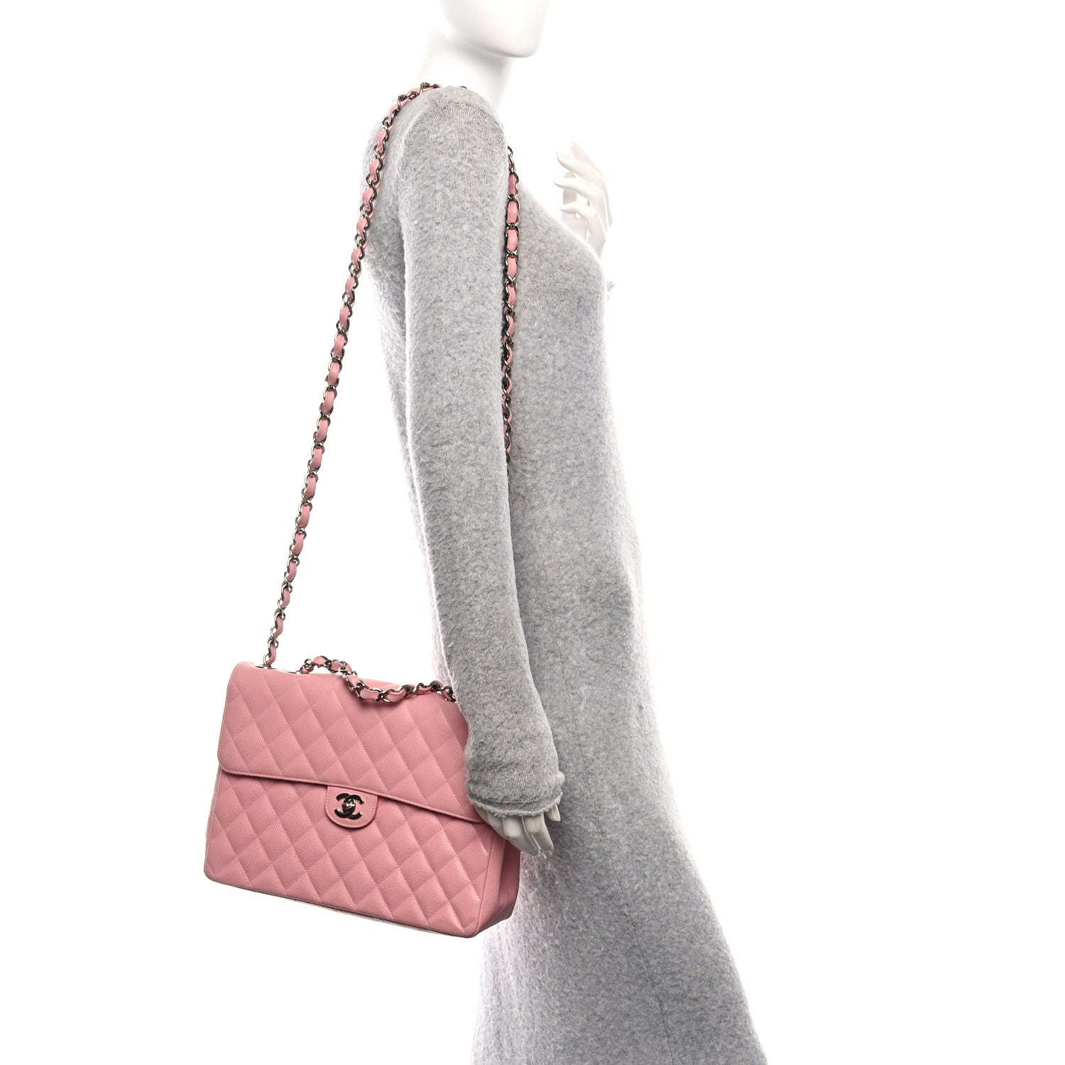 Chanel Caviar Quilted Jumbo Single Flap Pink 2 of 11