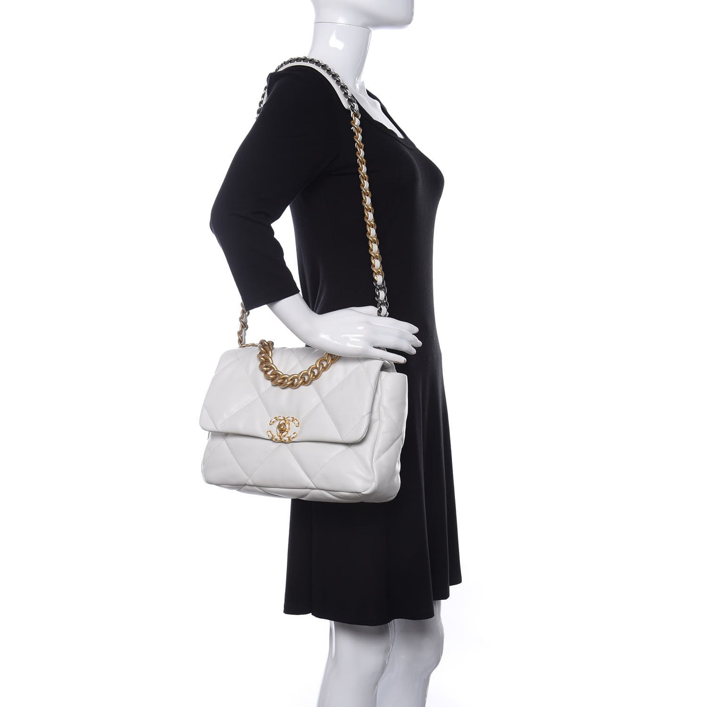 Goatskin Quilted Large Chanel 19 Flap White