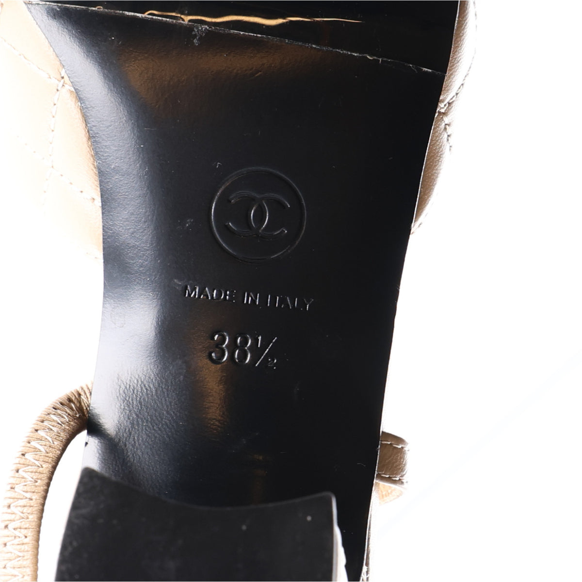 Lambskin Patent Calfskin Quilted Cap Toe CC Slingback Pumps 38.5 Beige Black