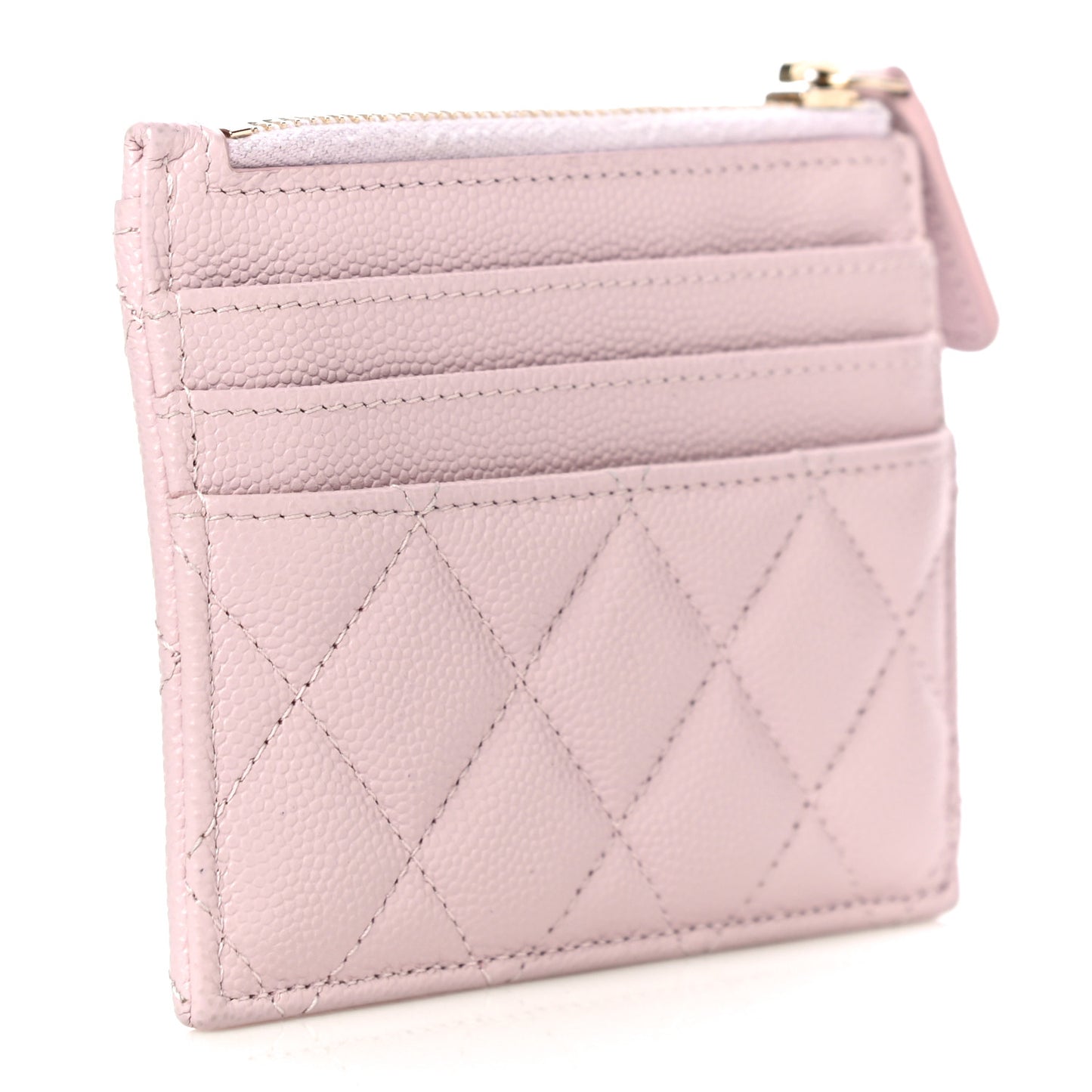 Caviar Quilted CC Zip Card Holder Light Pink