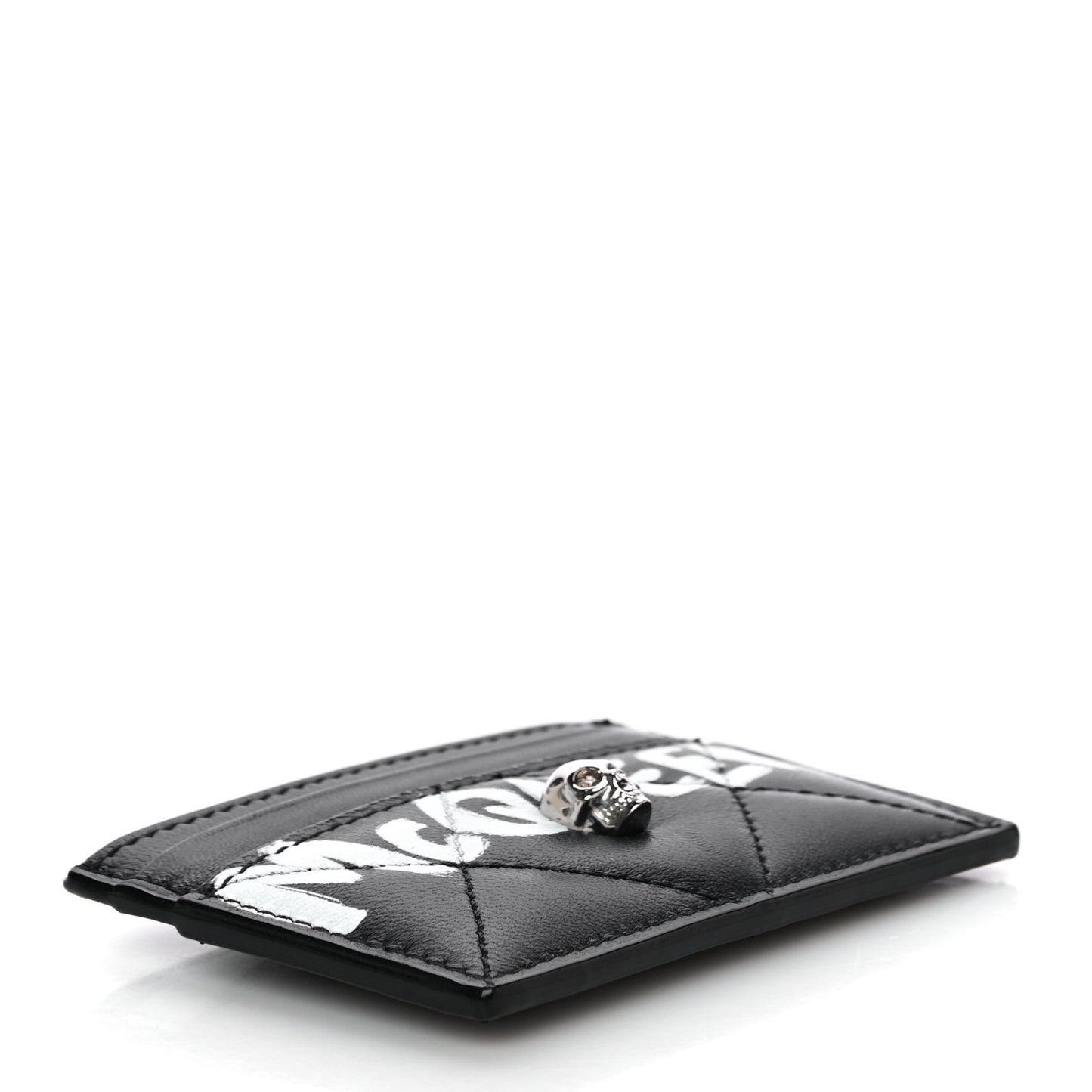 Calfskin Graffiti Skull Card Holder Black