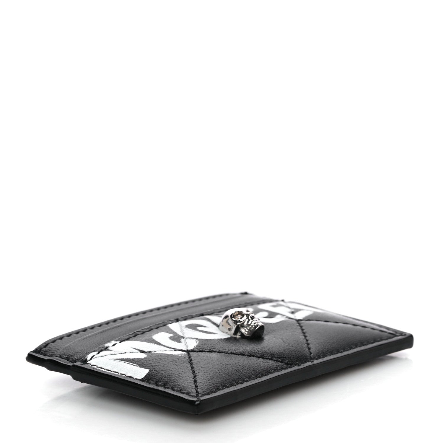 Alexander McQueen Calfskin Graffiti Skull Card Holder Black 4 of 11