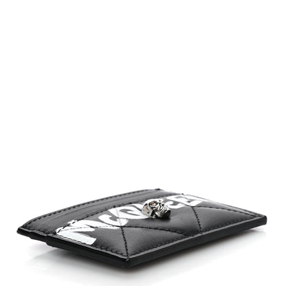 Alexander McQueen Calfskin Graffiti Skull Card Holder Black 4 of 11