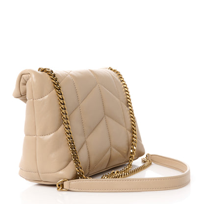 Saint Laurent Lambskin Quilted Toy Loulou Puffer Monogram Chain Satchel Nude Powder 3 of 12