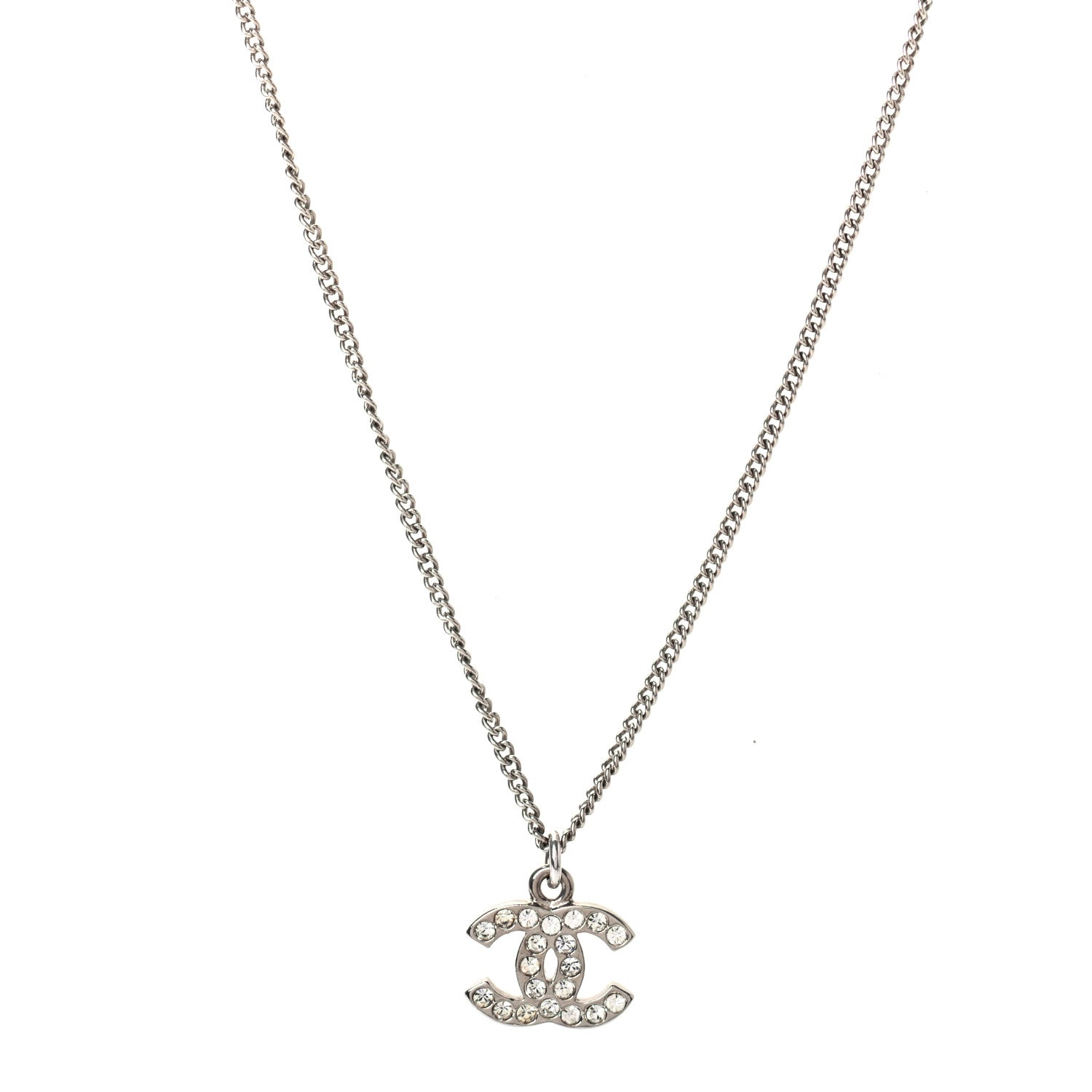 Chanel Crystal Timeless CC Necklace Silver 1 of 5