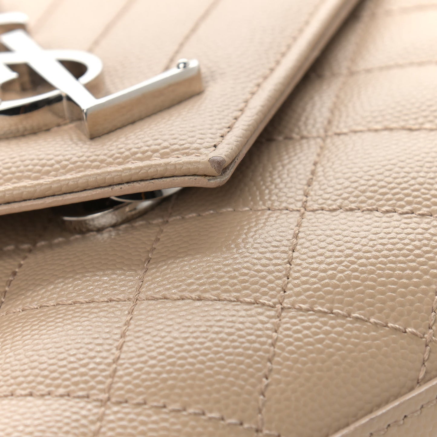 Grain De Poudre Textured Mixed Matelasse Medium Triquilt Monogram Satchel Dark Beige