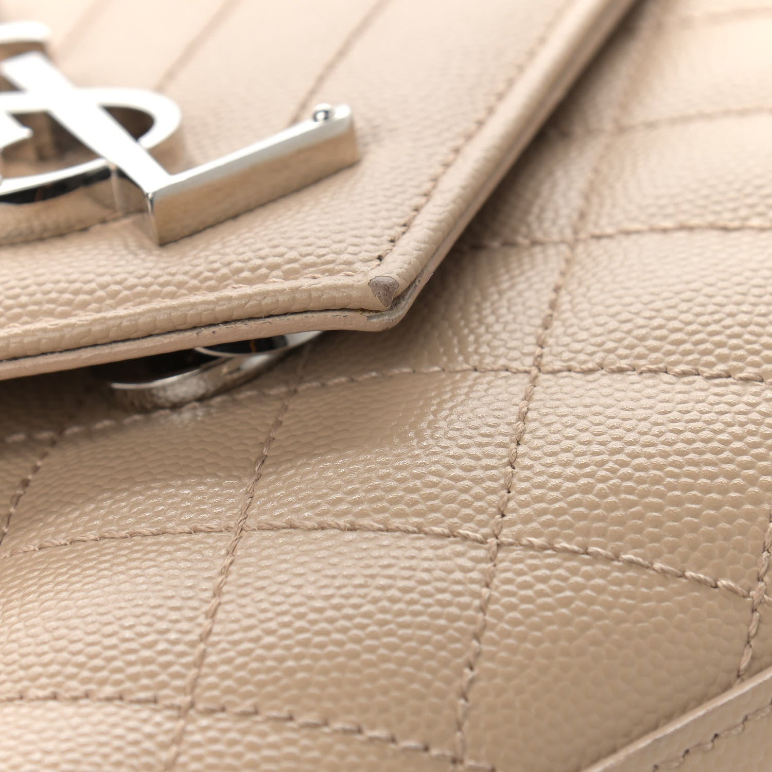 Saint Laurent Grain De Poudre Textured Mixed Matelasse Medium Triquilt Monogram Satchel Dark Beige 10 of 13