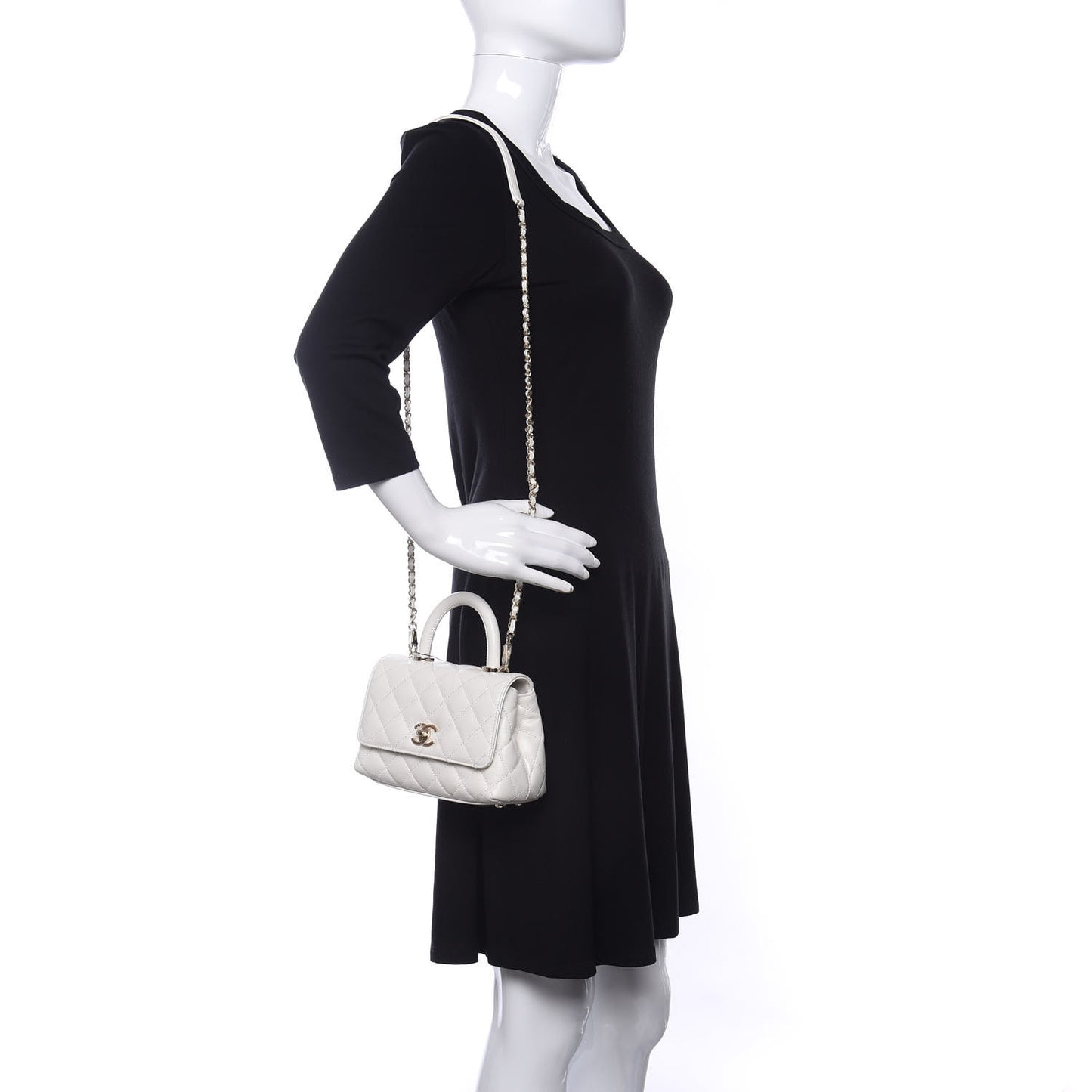Caviar Quilted Extra Mini Coco Handle Flap White