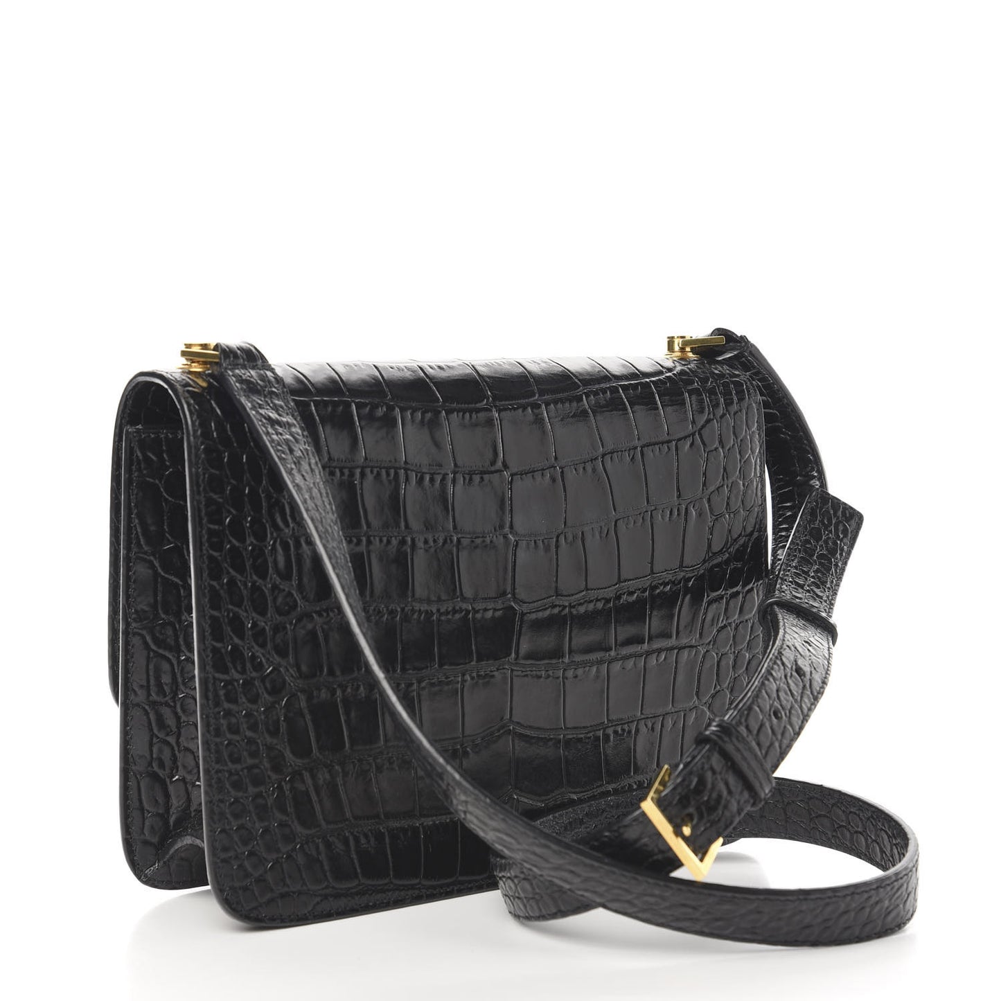 Calfskin Crocodile Embossed Carre Satchel Black