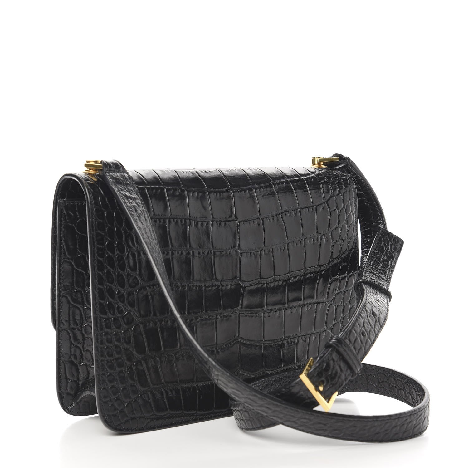 Saint Laurent Calfskin Crocodile Embossed Carre Satchel Black 3 of 9