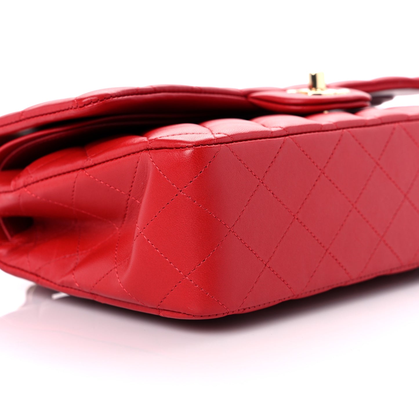 Lambskin Quilted Medium Double Flap Red