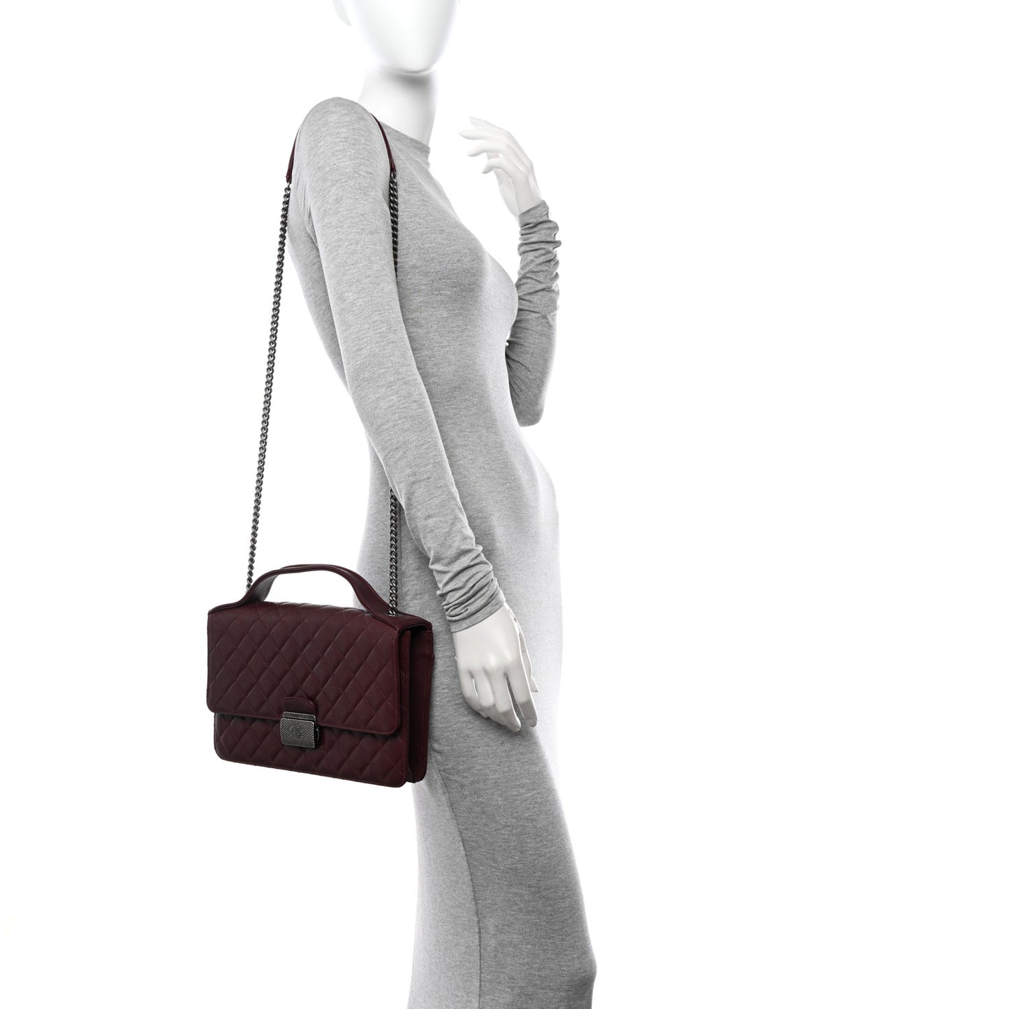 Goatskin Quilted Large CC University Top Handle Flap Burgundy