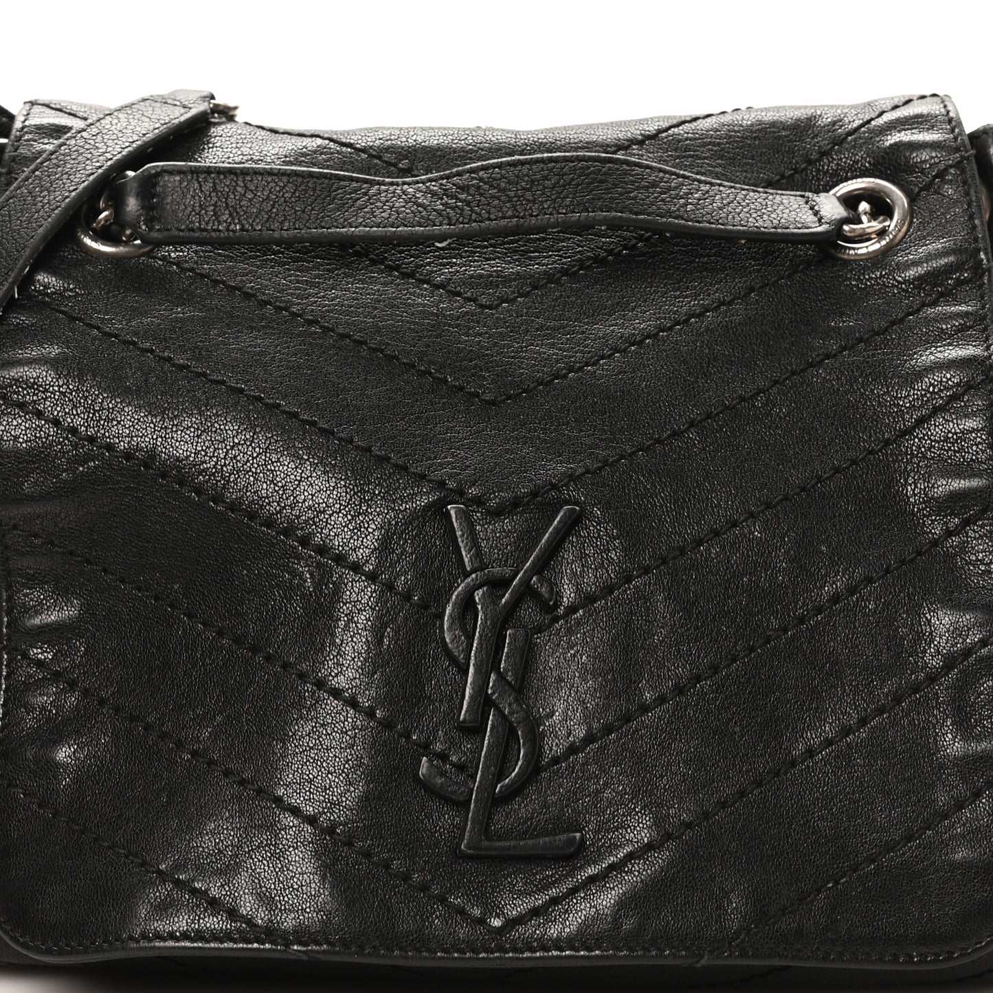 Pebbled Lambskin Chevron Monogram Large Nolita Black