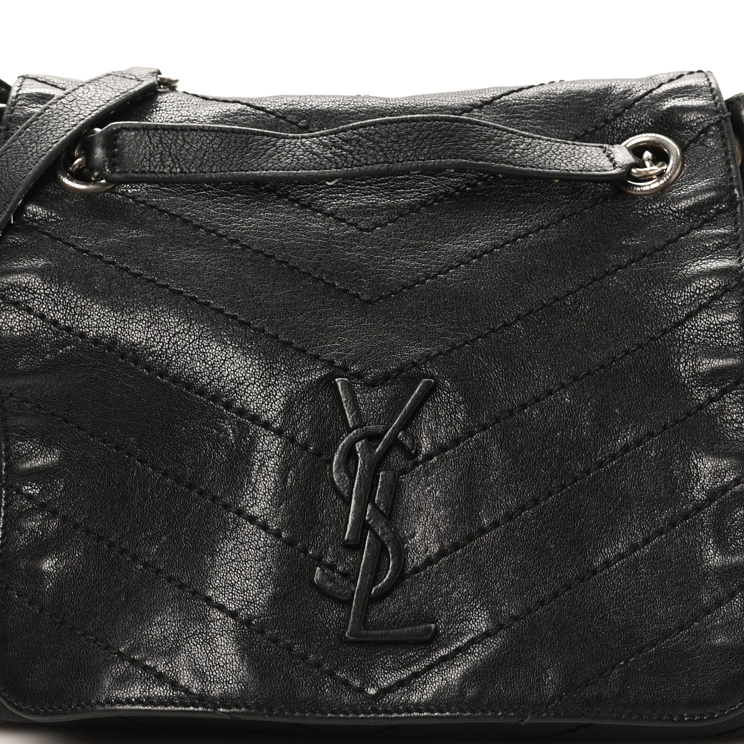 Saint Laurent Pebbled Lambskin Chevron Monogram Large Nolita Black 8 of 11