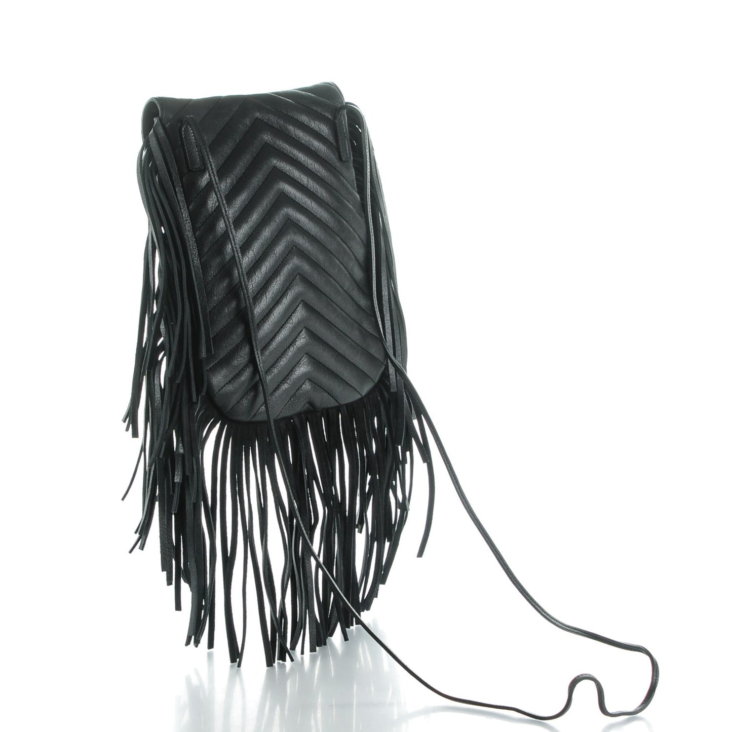 Sheepskin Matelasse Chevron Fringe Small Monogram Anita Crossbody Bag Black