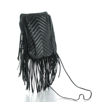 Saint Laurent Sheepskin Matelasse Chevron Fringe Small Monogram Anita Crossbody Bag Black 3 of 6
