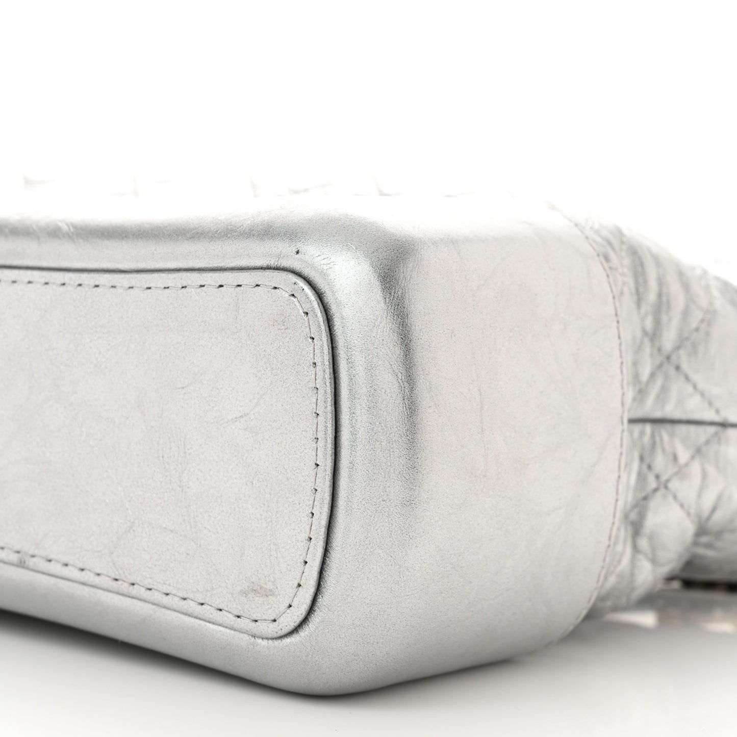 Metallic Aged Calfskin Quilted Medium Gabrielle Hobo Silver