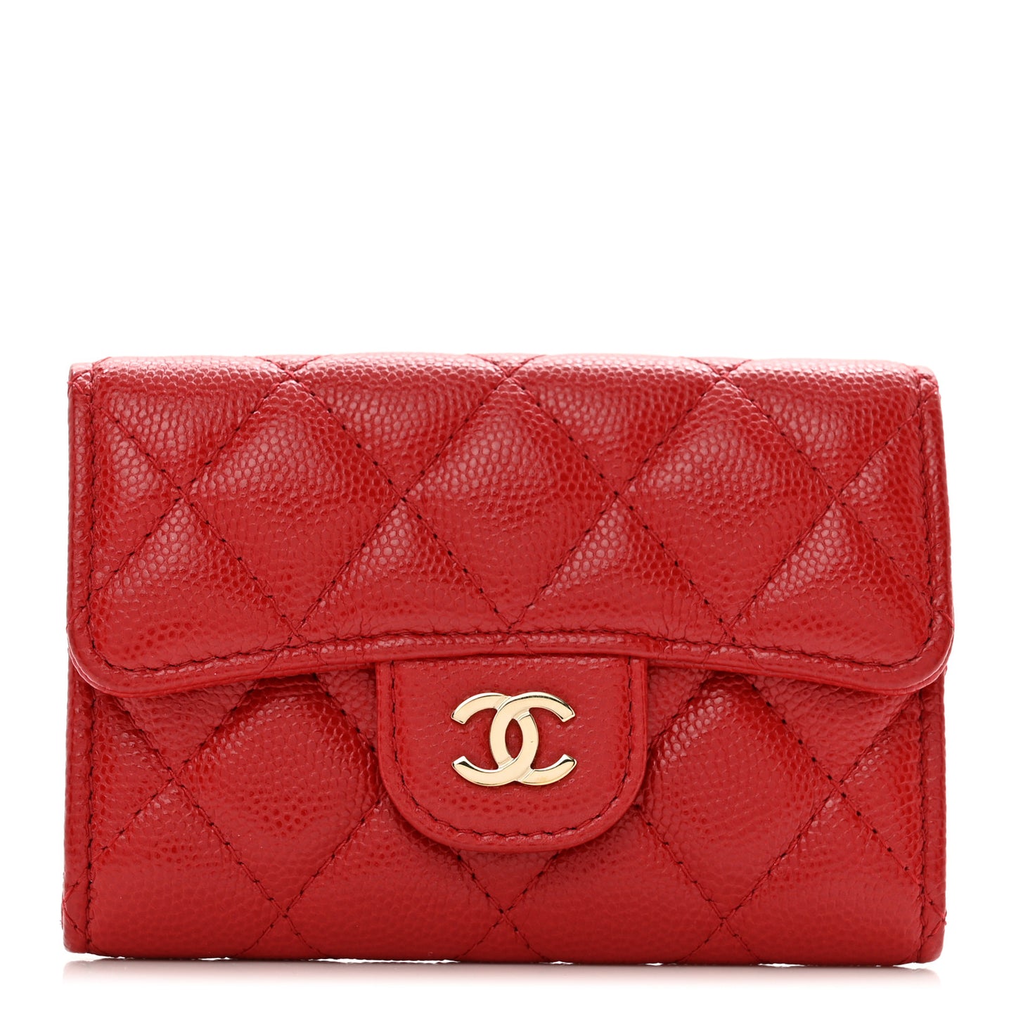Caviar Quilted Flap Card Holder Wallet Red