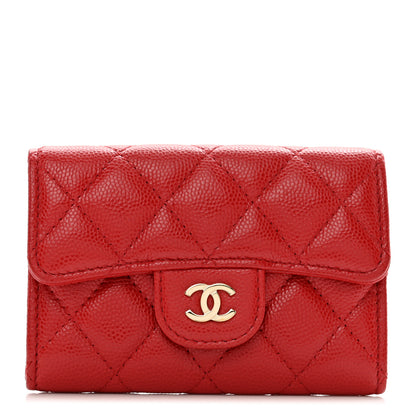 Chanel Caviar Quilted Flap Card Holder Wallet Red 1 of 8
