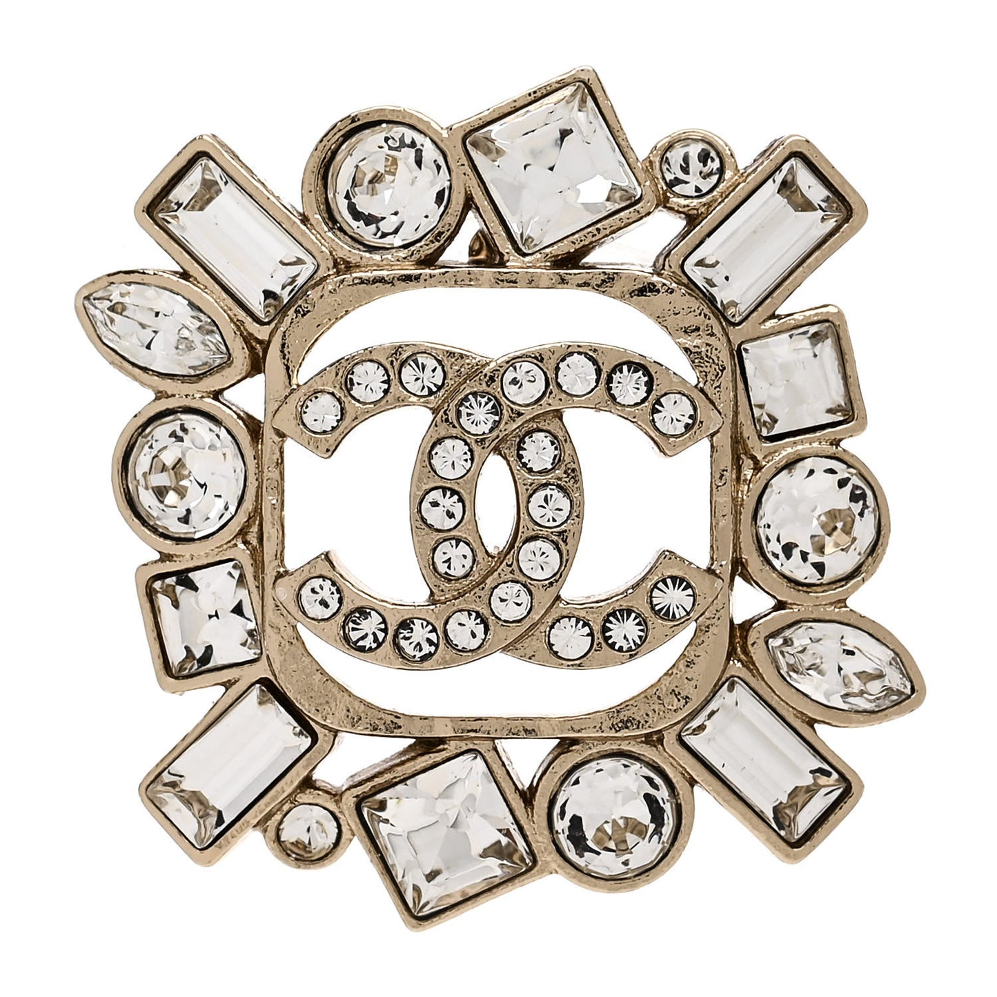 Crystal Baguette CC Brooch Gold