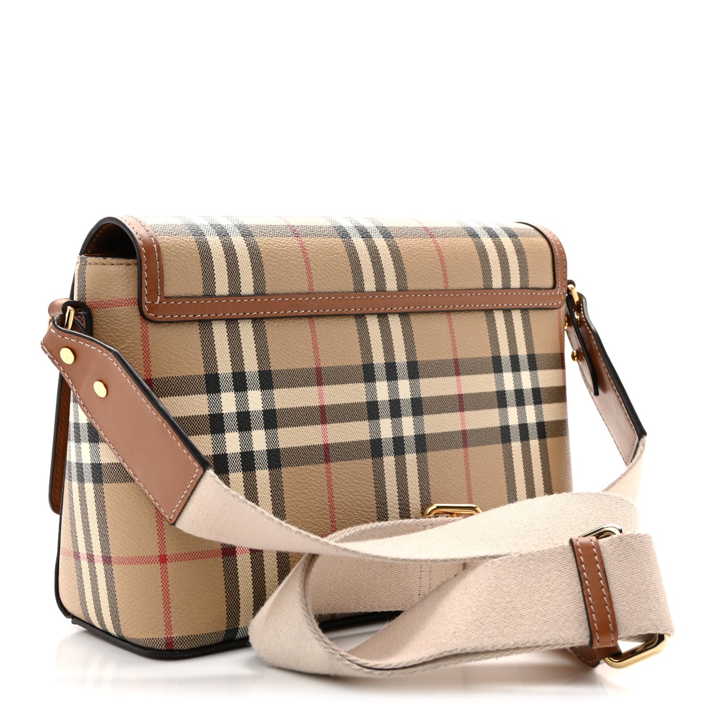 Coated Canvas Calfskin Vintage Check Medium Note Crossbody Bag Briar Brown