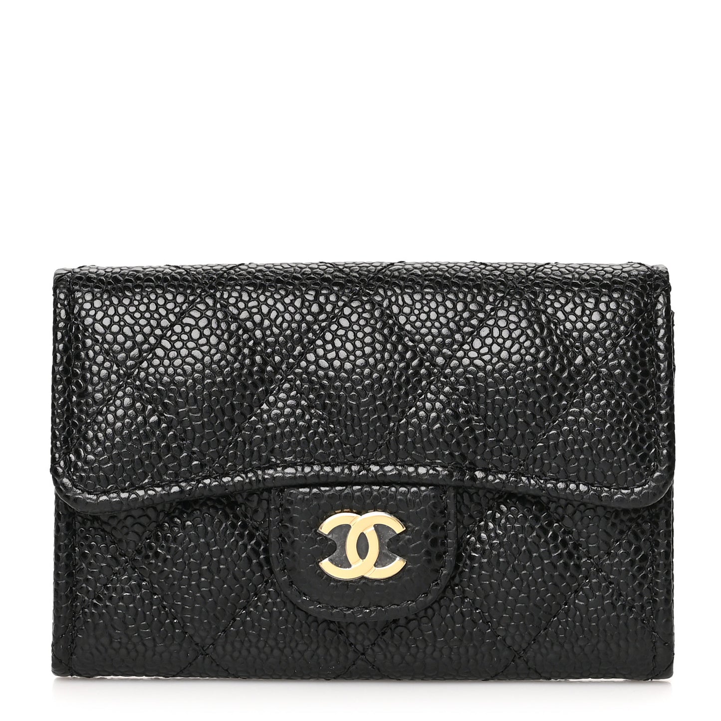 Caviar Quilted Flap Card Holder Wallet Black