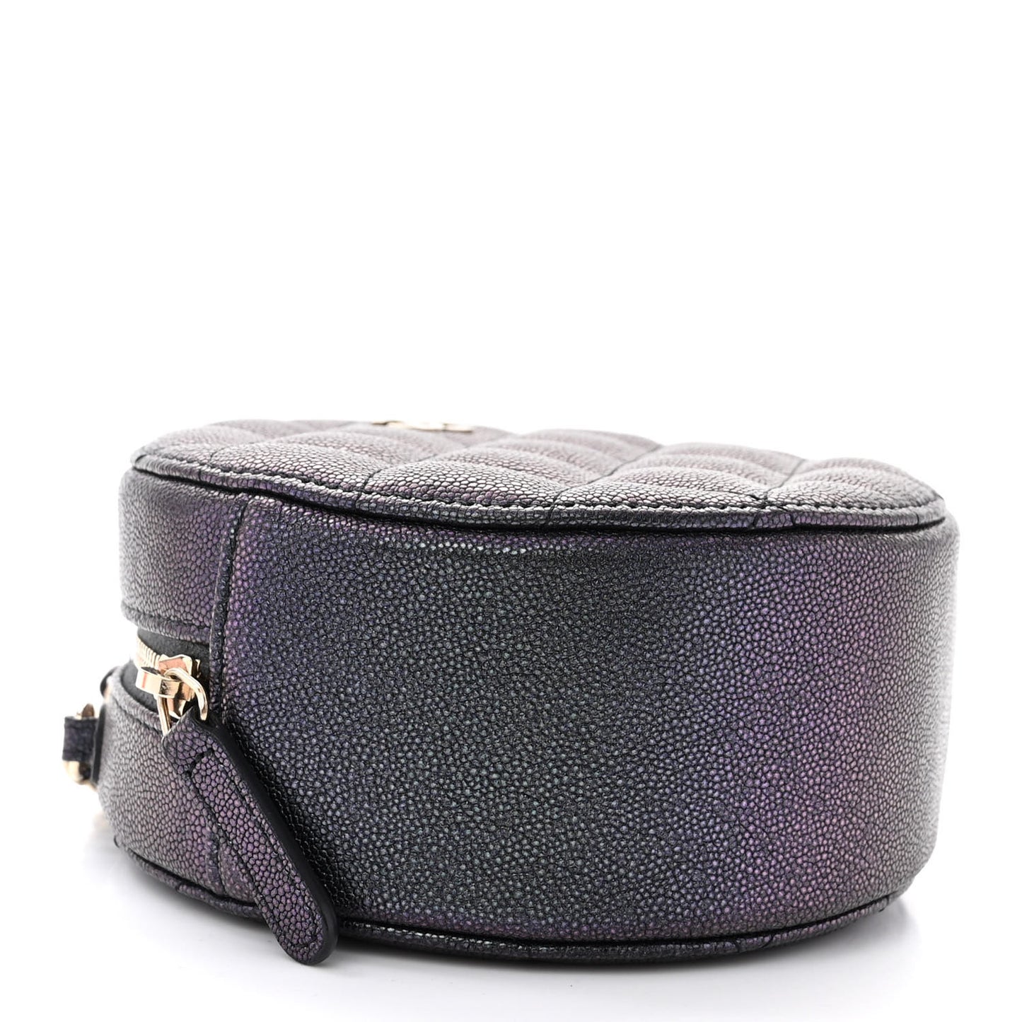 Iridescent Caviar Quilted Round Clutch With Chain Black