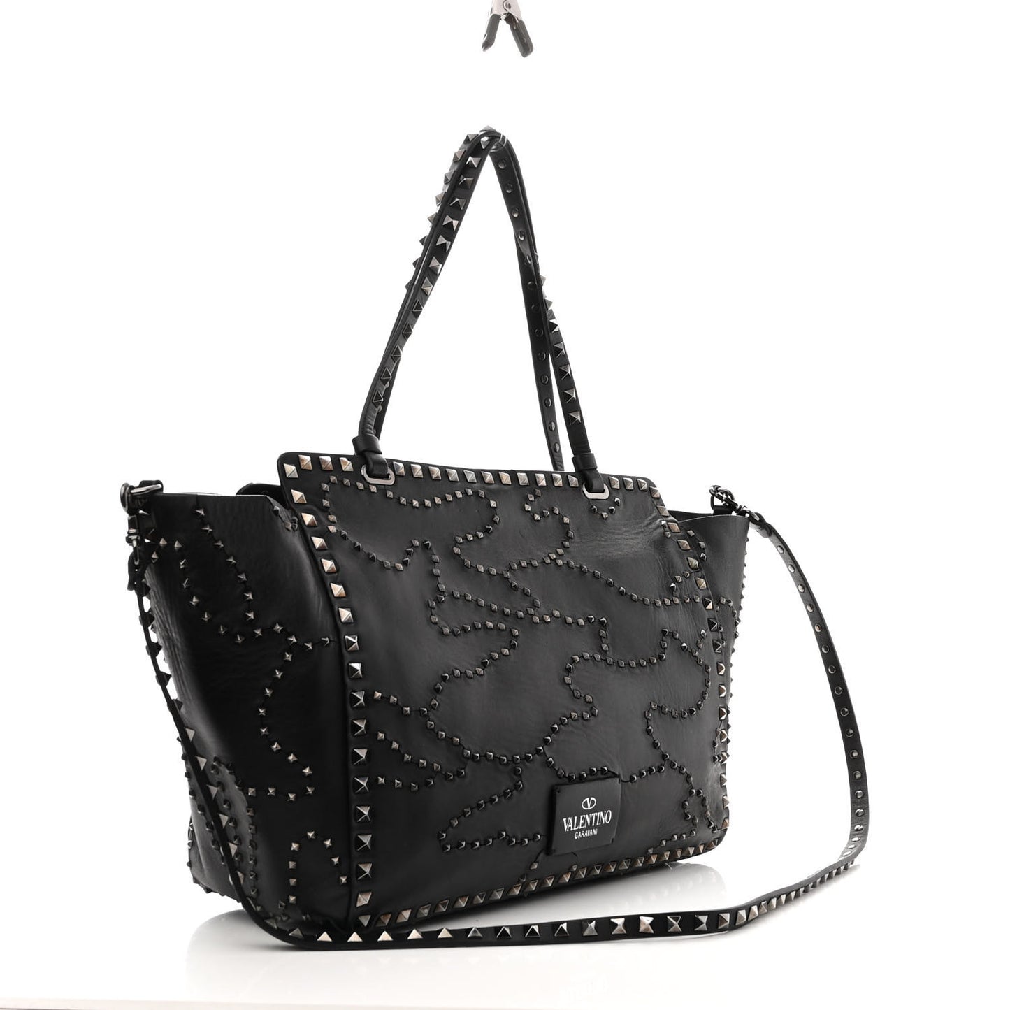 Vitello Studded Medium Rockstud Tote Black
