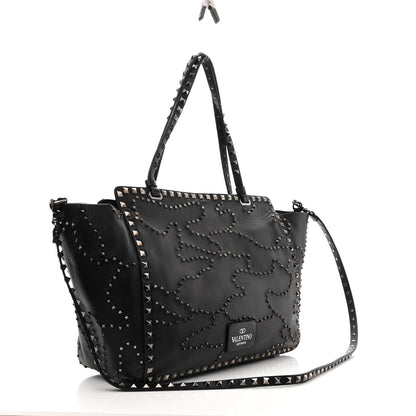 Valentino Garavani Vitello Studded Medium Rockstud Tote Black 3 of 11