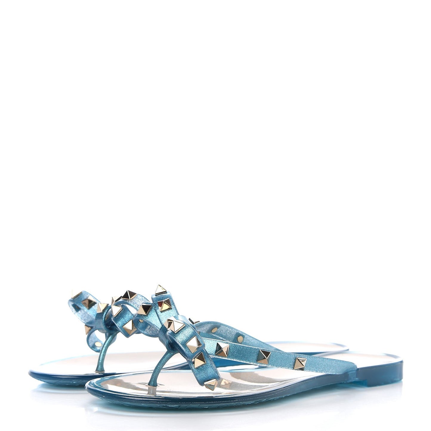 PVC Jelly Glitter Rockstud Bow Thong Sandals 37 Cerulean