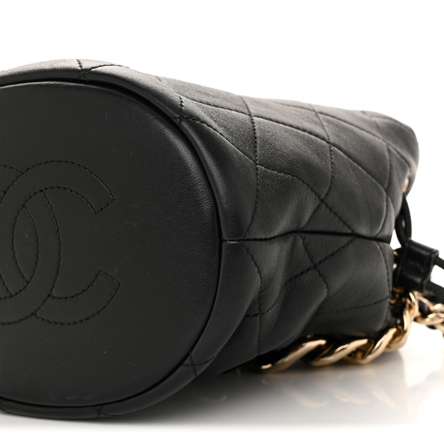 Chanel Lambskin Quilted Resin Bi-Color Chain Bucket Bag Black 10 of 13
