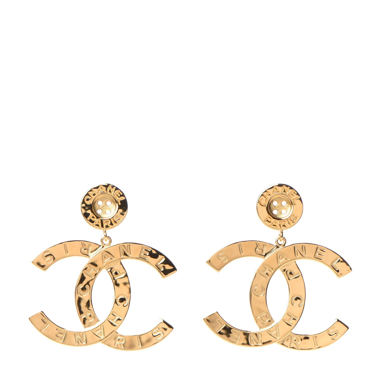 Chanel Metal Large Paris Button Earrings Gold 1 of 4