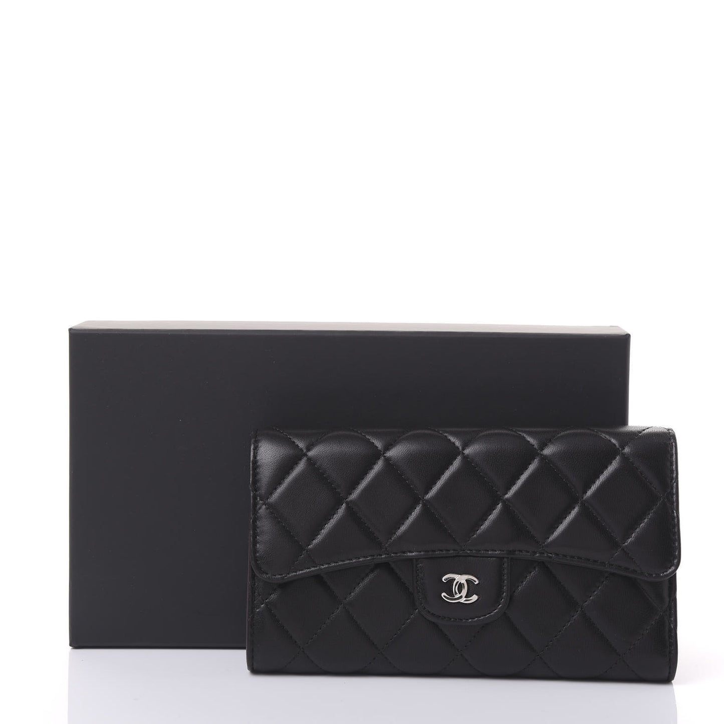Lambskin Quilted Large Flap Wallet Black
