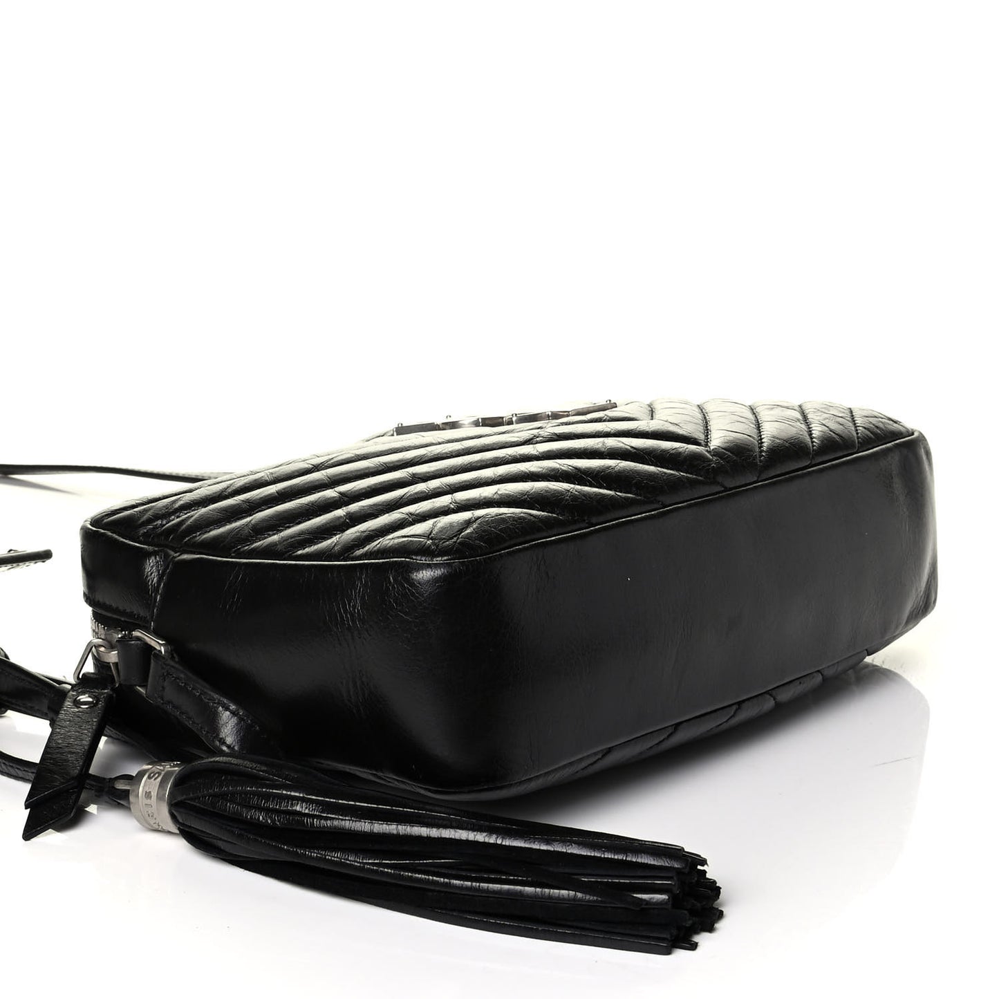 Cracked Shiny Calfskin Matelasse Monogram Lou Camera Bag Black