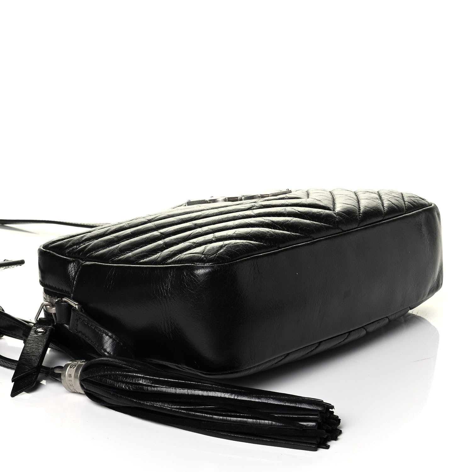 Saint Laurent Cracked Shiny Calfskin Matelasse Monogram Lou Camera Bag Black 3 of 9