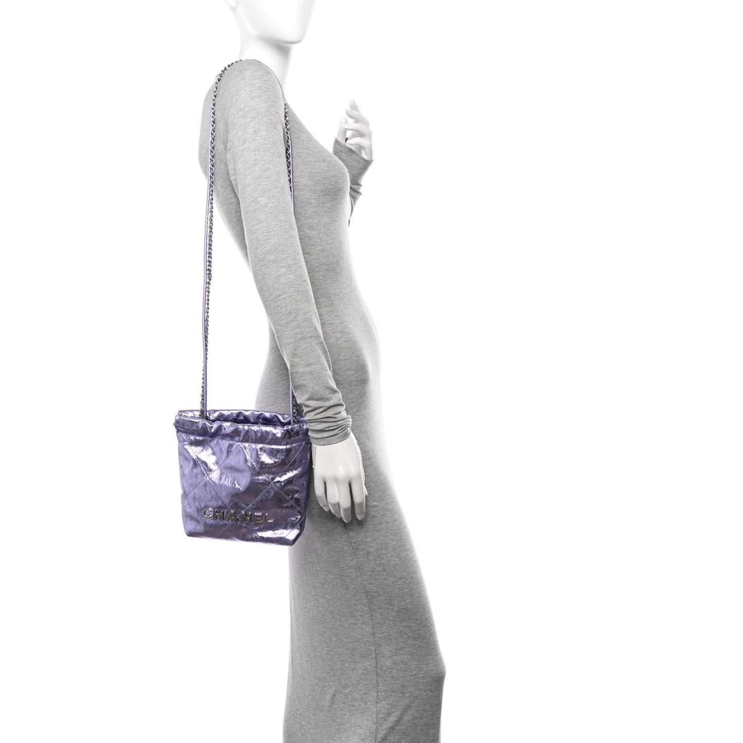Metallic Calfskin Quilted Mini Chanel 22 Lilac