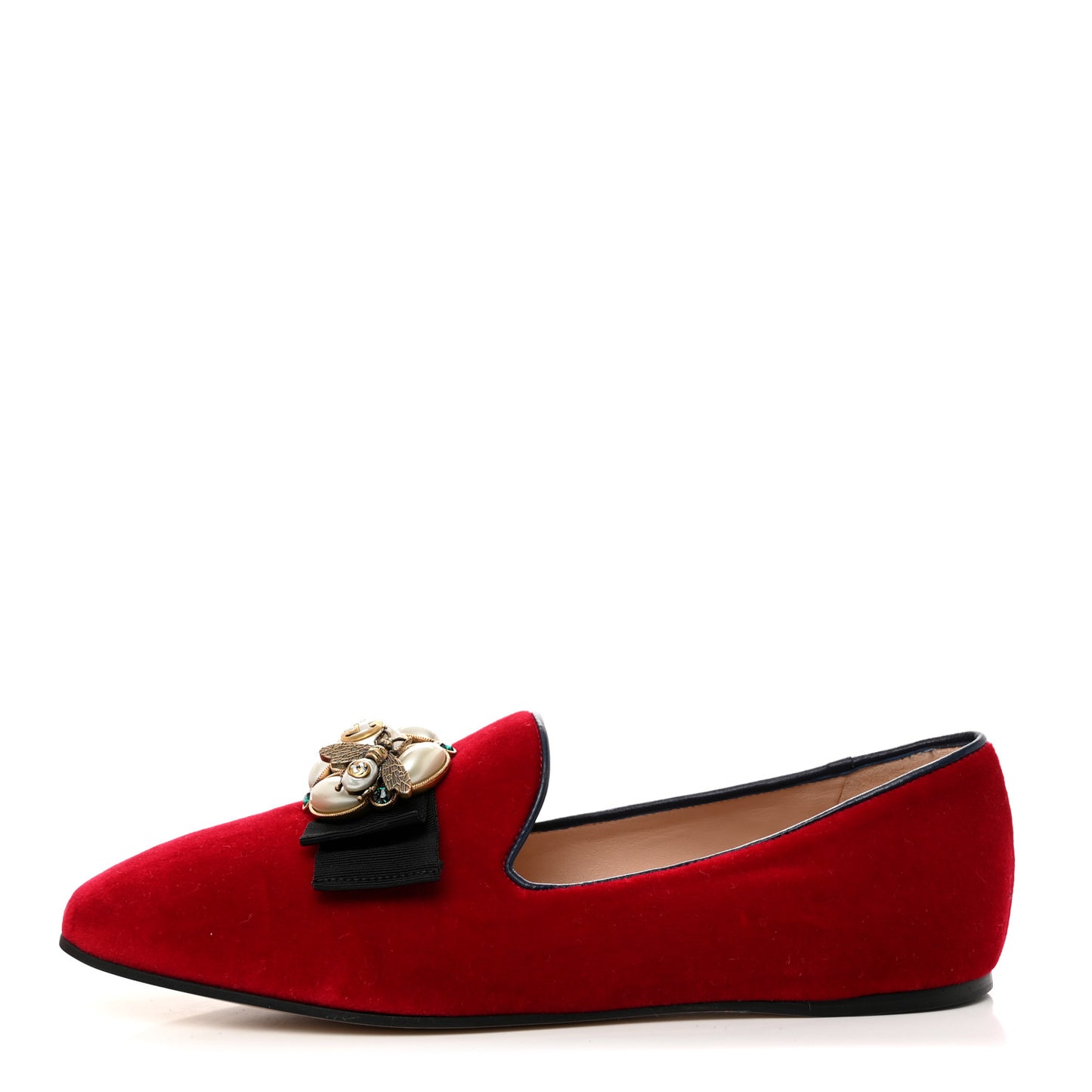 Velvet Etoile Pearl Embellished Loafers 40.5 Red