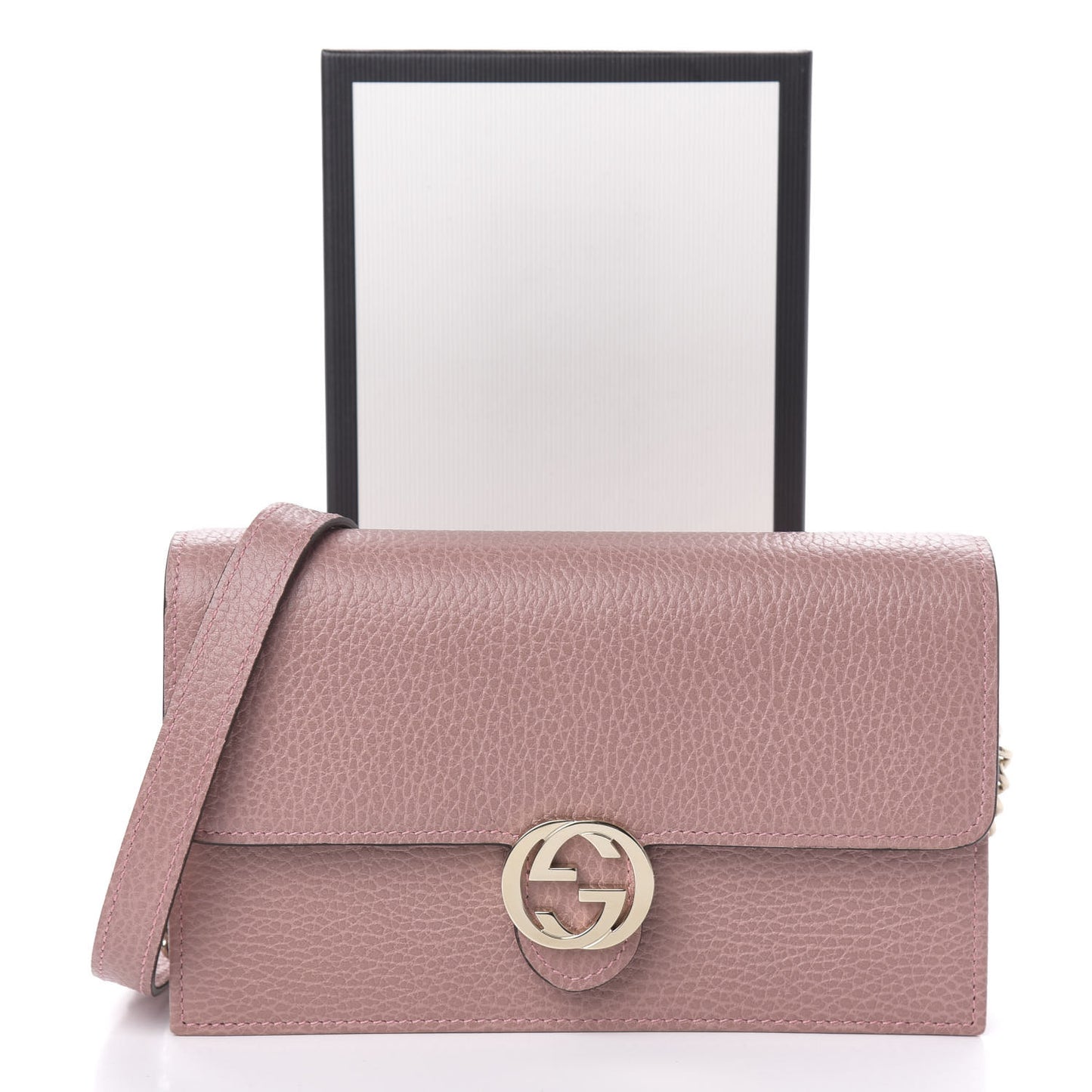 Dollar Calfskin Interlocking G Chain Wallet Soft Pink
