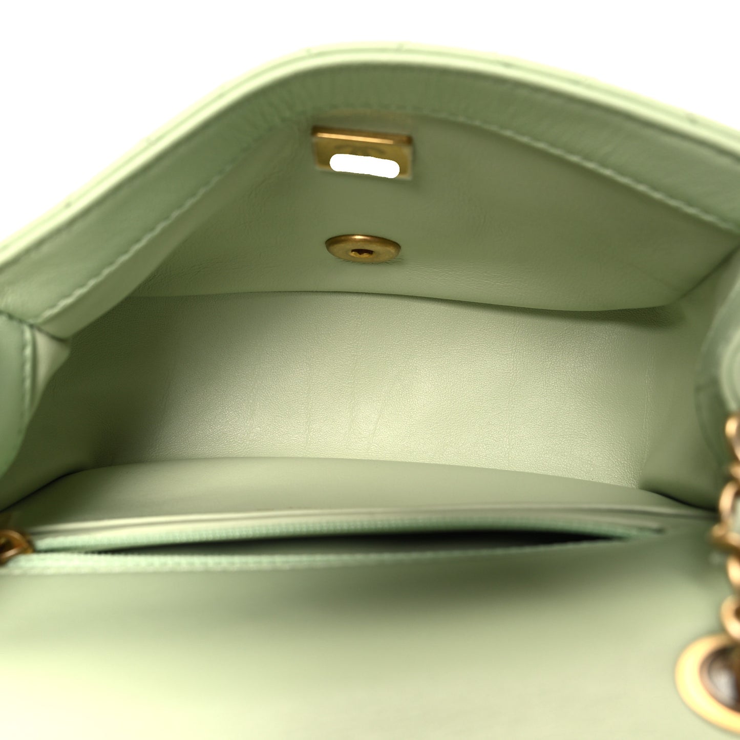 Lambskin Quilted Mini Pearl Crush Flap Light Green