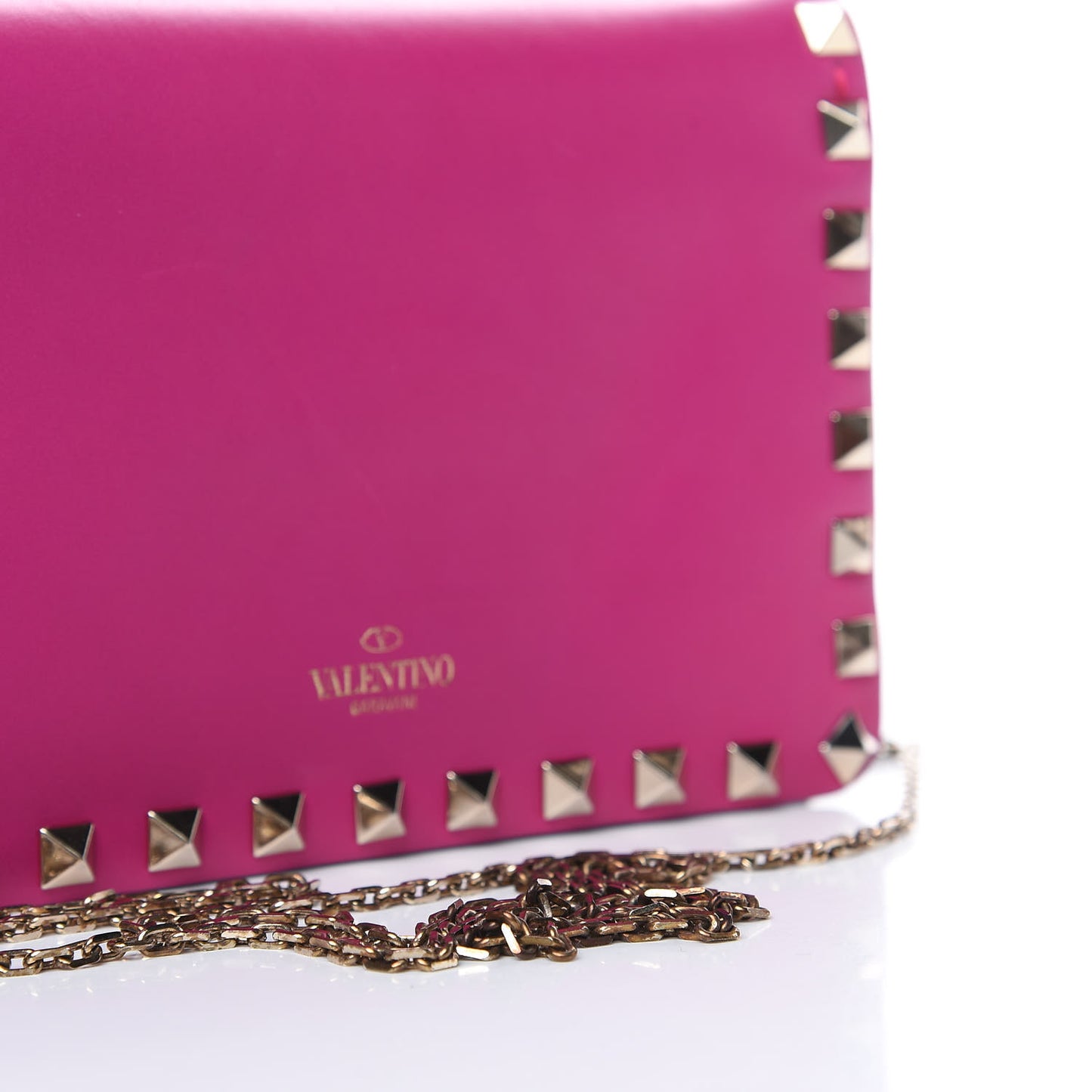Vitello Rockstud Chain Flap Crossbody Bag Fuxia