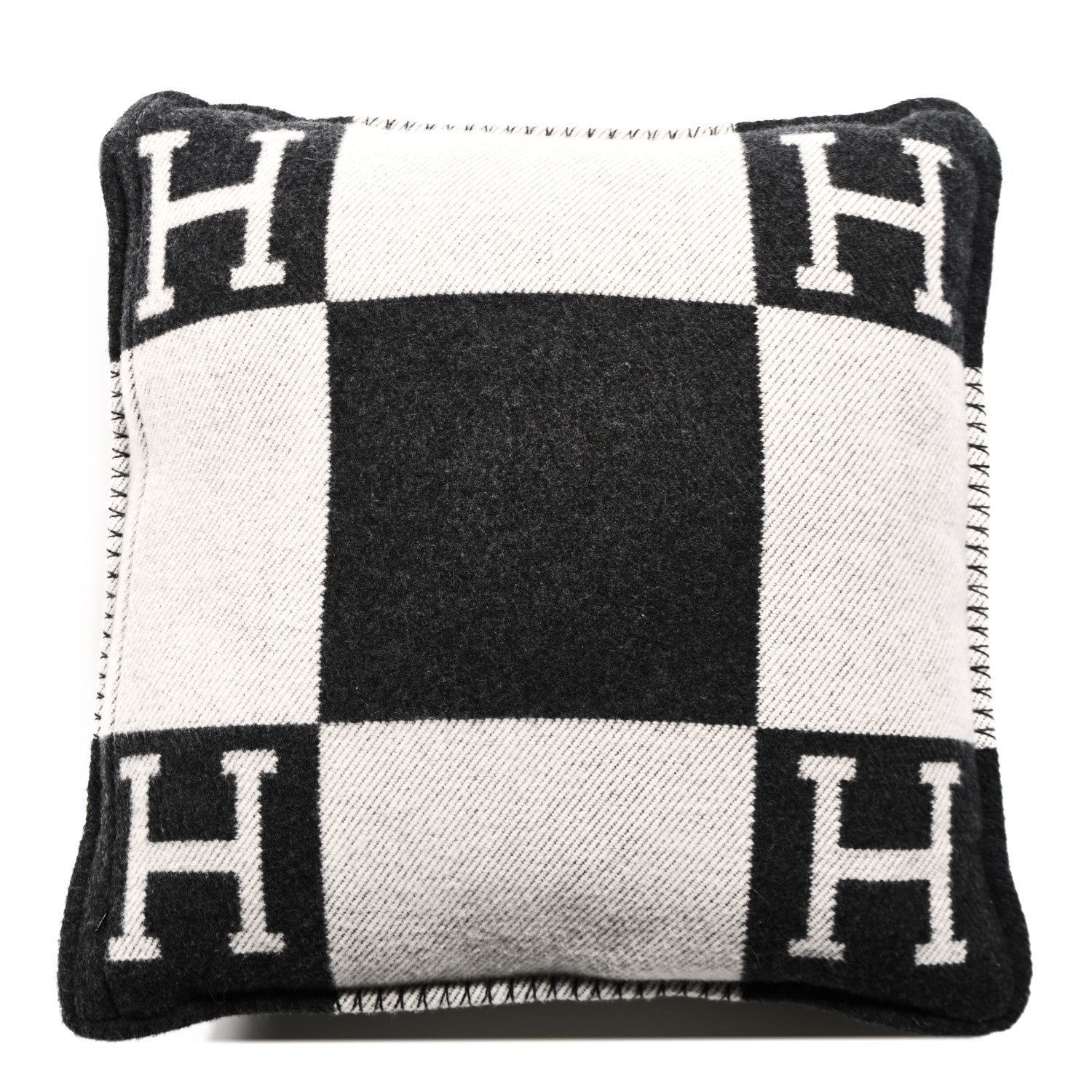 Hermes Wool Cashmere Avalon Pillow PM Ecru Gris Fonce 2 of 3