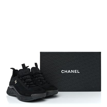 Chanel Suede Calfskin Mixed Fibers CC Sneakers 37.5 Black Dark Grey 11 of 11