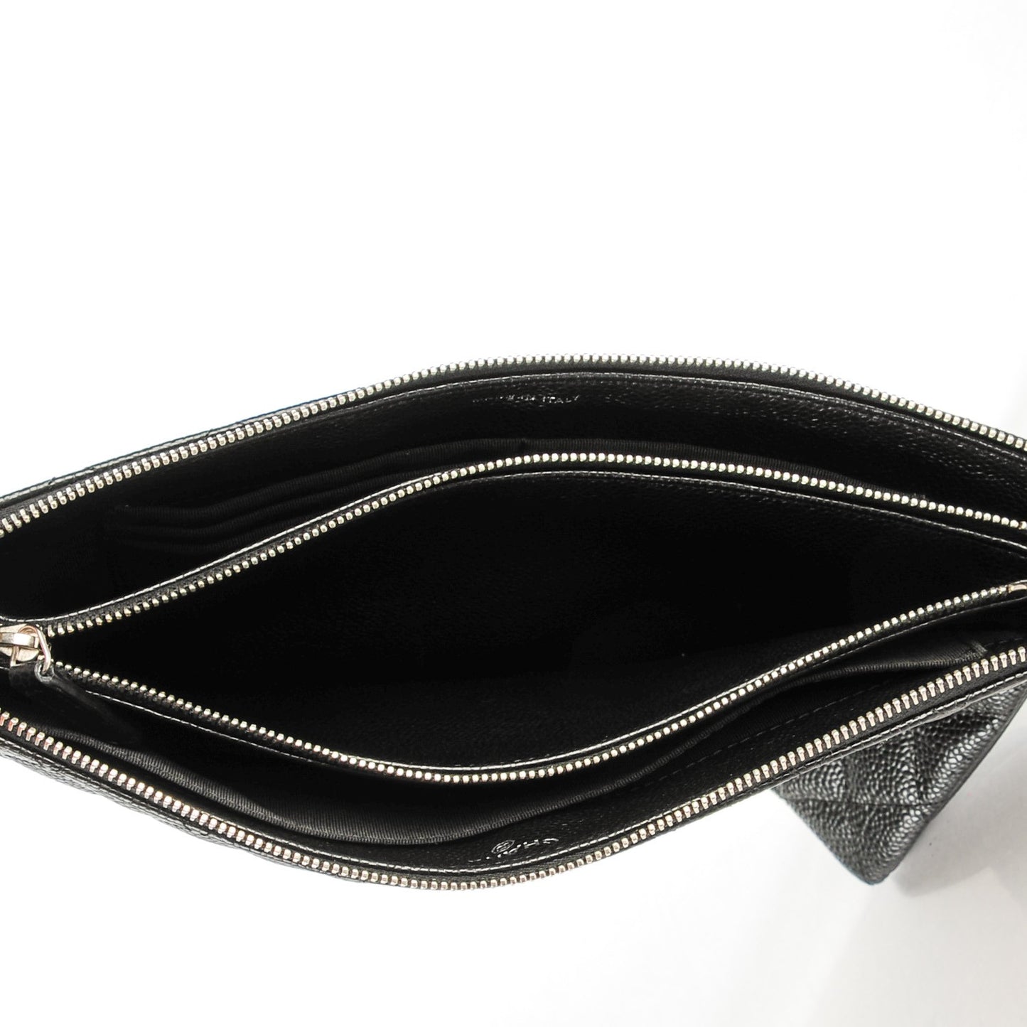 Caviar Quilted Large Zipped Clutch Black