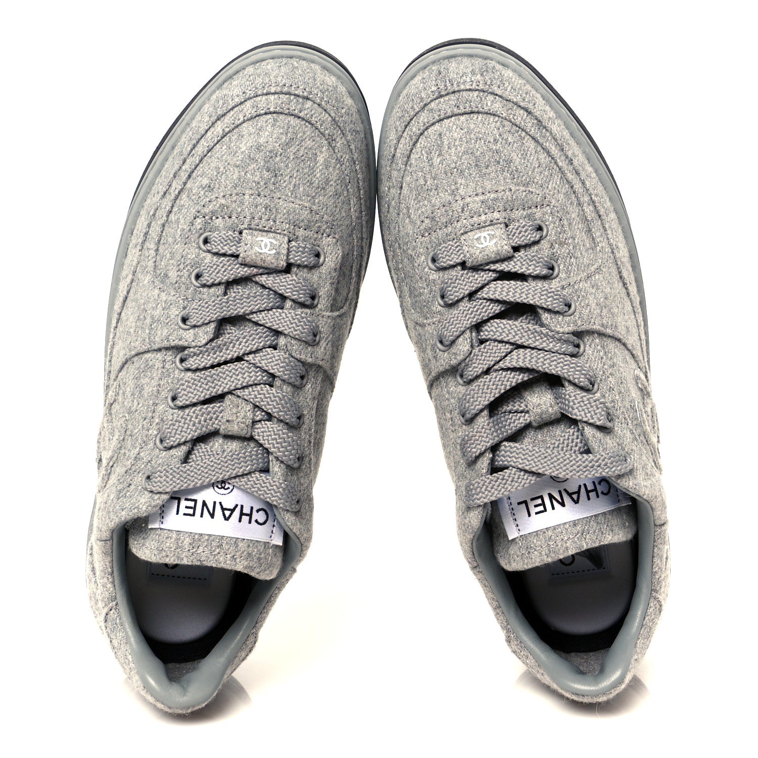 Chanel Wool Mixed Fibers Womens CC Sneakers 36 Light Grey 2 of 11